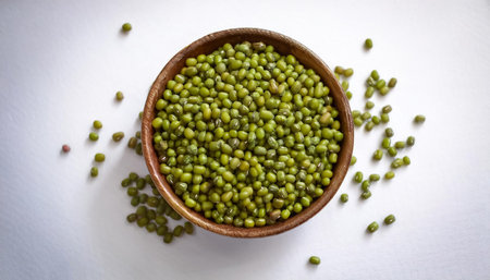 mung beans, isolated on a clean, smooth white backgroundの写真素材