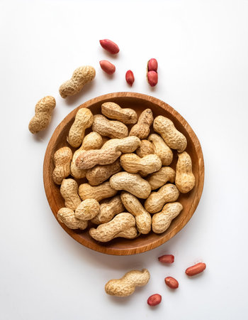 peanuts, isolated on a clean white backgroundの写真素材