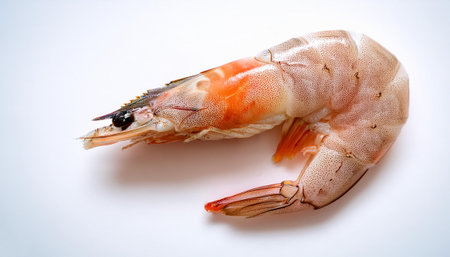 Raw shrimp, isolated on a clean and smooth white backgroundの写真素材