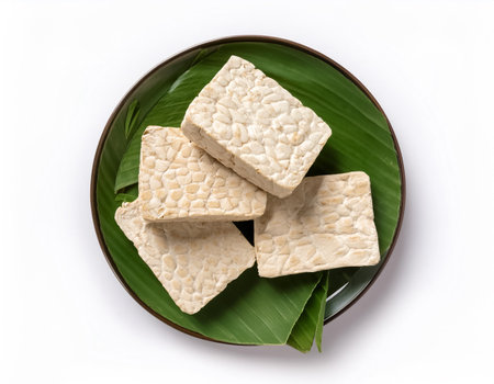tempeh or tempe, isolated on a clean white backgroundの写真素材