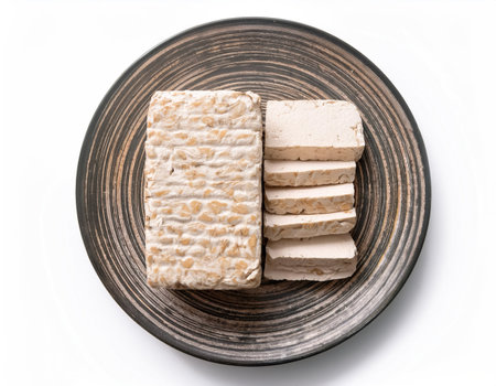 tempeh or tempe, isolated on a clean white background