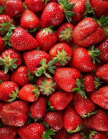 strawberry. Creative background design with food theme, focus on the pile of fresh strawberryの写真素材