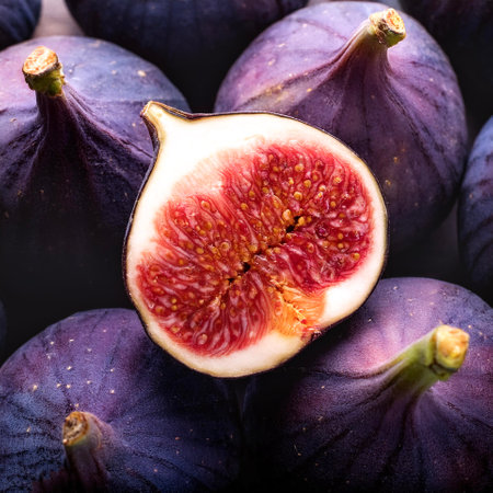 Figs fruit, Creative background design with food theme, focus on the pile of fresh Figs fruitの写真素材