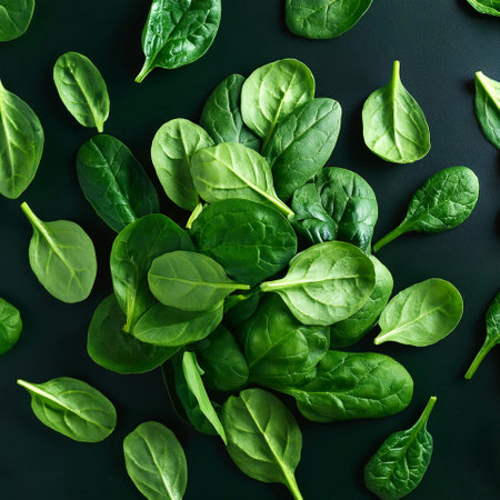 Spinach Vegetables, Creative background design with food theme, focus on the pile of fresh Spinach Vegetablesの写真素材