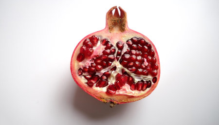 Pomegranate sliced, isolated on a whiteの写真素材