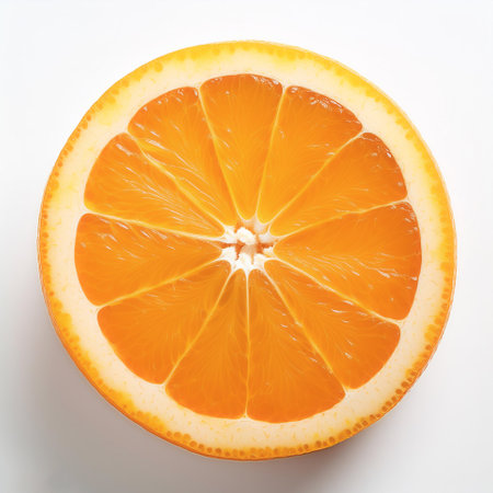 Orange sliced, isolated on a whiteの写真素材