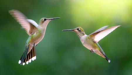 Hummingbird isolated with blur green bokeh backgroundの写真素材