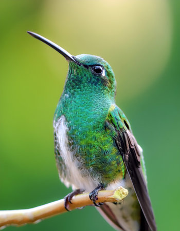 Hummingbird isolated with blur green bokeh backgroundの写真素材