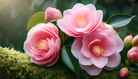 Fresh Camellia, background concept on natural backgroundの写真素材