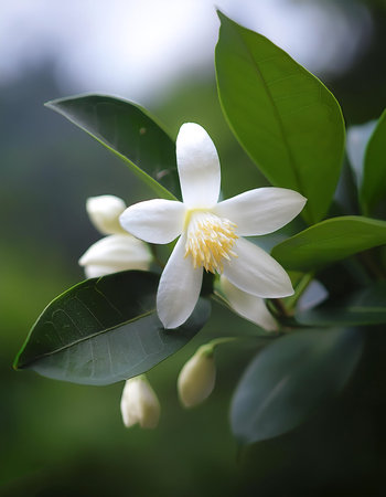 Fresh A Neroli blossom flower on natural backgroundの写真素材