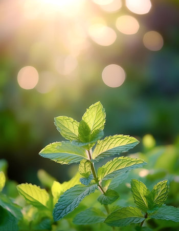 Fresh mint leaves on natural background