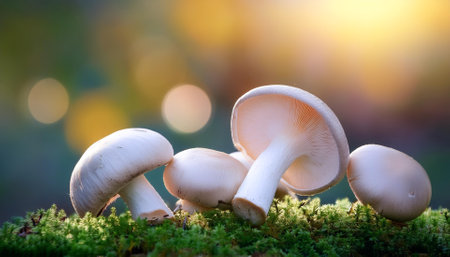 Fresh mushrooms on natural backgroundの写真素材