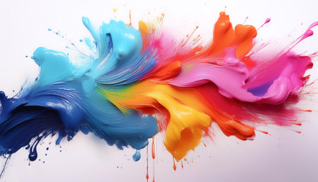 Colorfull ink paint strokes on whiteの写真素材