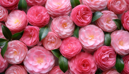 Fresh Camellia flower pattern texture backgroundの写真素材