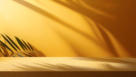 Empty yellow background for product presentation with beautiful lights and shadowsの写真素材