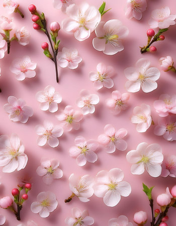 Fresh Cherry Blossom flower pattern texture backgroundの写真素材