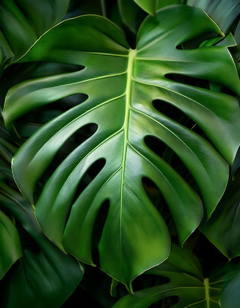 Monstera deliciosa houseplant in bright sunlightの写真素材