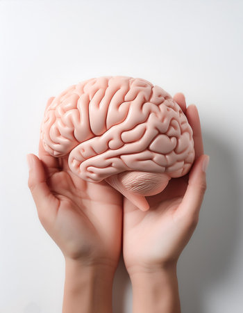 human brain isolated on light whiteの写真素材