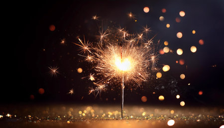 sparkler is placed horizontally on a black backgroundの写真素材