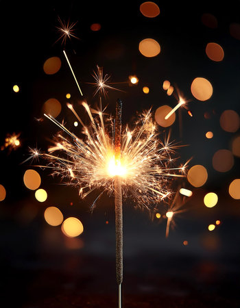 sparkler is placed horizontally on a black background