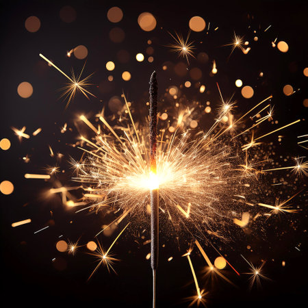 sparkler is placed horizontally on a black backgroundの写真素材