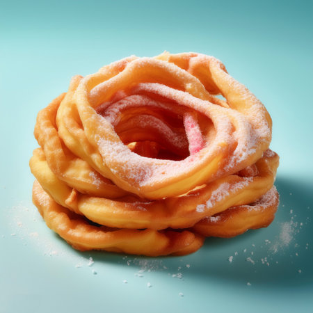 Sugar coated funnel cake, isolated on a pastel