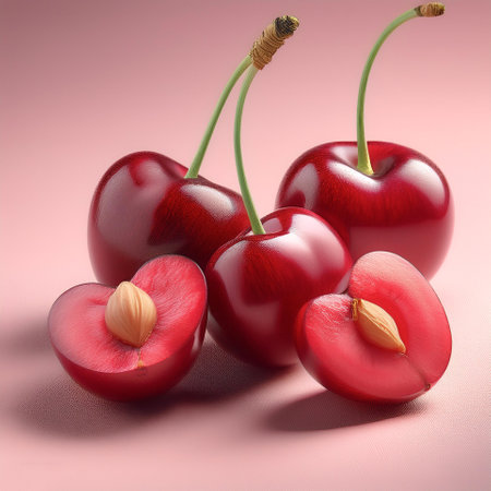 Cherry fruit, isolated on a pastelの写真素材