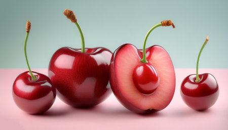 Cherry fruit, isolated on a pastelの写真素材