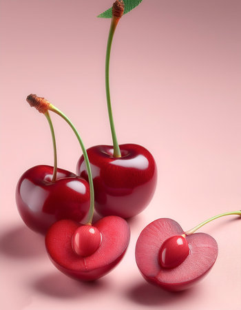 Cherry fruit, isolated on a pastelの写真素材