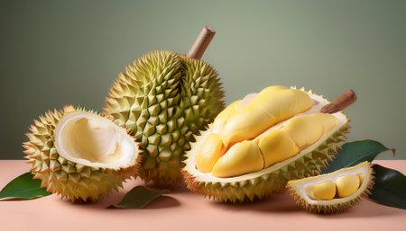 durian fruit, isolated on a pastelの写真素材