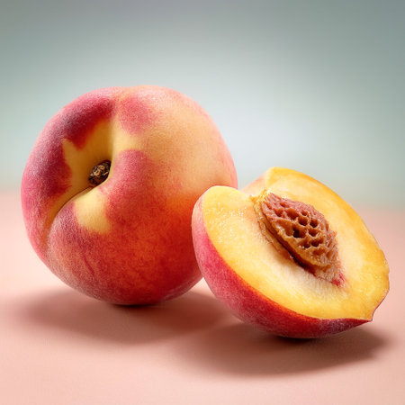 Peach fruit, isolated on a pastelの写真素材