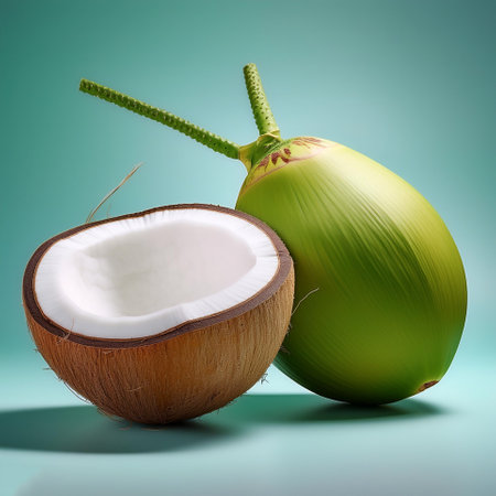 Green young coconut fruit, isolated on a pastelの写真素材