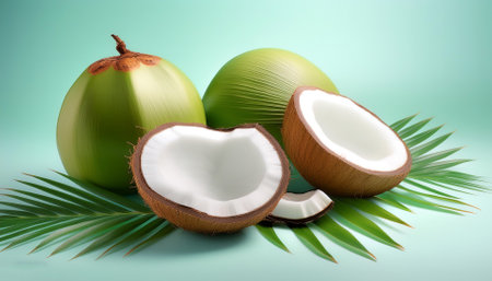 Green young coconut fruit, isolated on a pastel