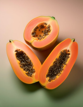 Papaya fruit, isolated on a pastelの写真素材
