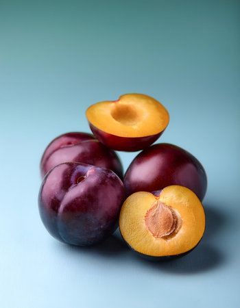 Plum fruit, isolated on a pastel