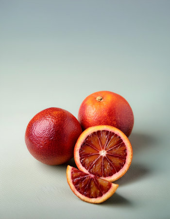red blood orange fruit, isolated on a pastelの写真素材