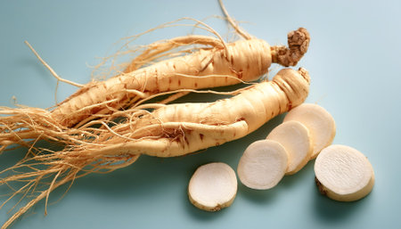 ginseng, isolated on a pastelの写真素材