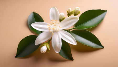 A Neroli blossom. White citrus tree bloom, isolated on a Pastel