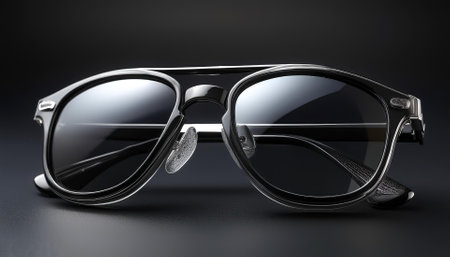 Black Sunglasses, isolated on a dark blackの写真素材