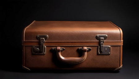 Classic suitcase, isolated on a dark blackの写真素材