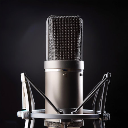 Condenser Microphone for Podcasting, isolated on a dark blackの写真素材