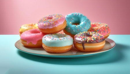 Donuts with colorful toppings, isolated on a Pastel