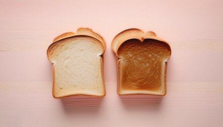 Delicious bread slices on white wooden table, isolated on a Pastel