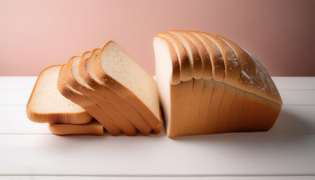 Delicious bread slices on white wooden table, isolated on a Pastel
