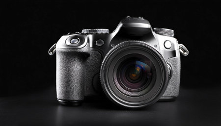 DSLR camera without logo, isolated on a dark black