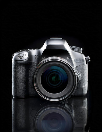 DSLR camera without logo, isolated on a dark black