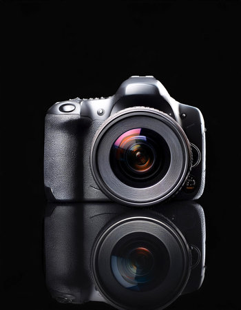 DSLR camera without logo, isolated on a dark black