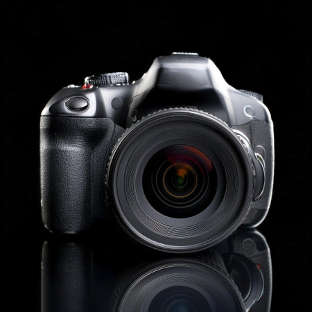 DSLR camera without logo, isolated on a dark blackの写真素材