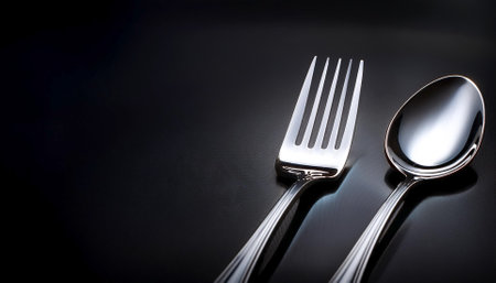 Fork and spoon, isolated on a dark blackの写真素材