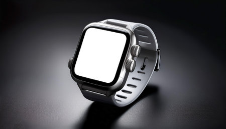 Smartwatch white screen, isolated on a metallic dark black